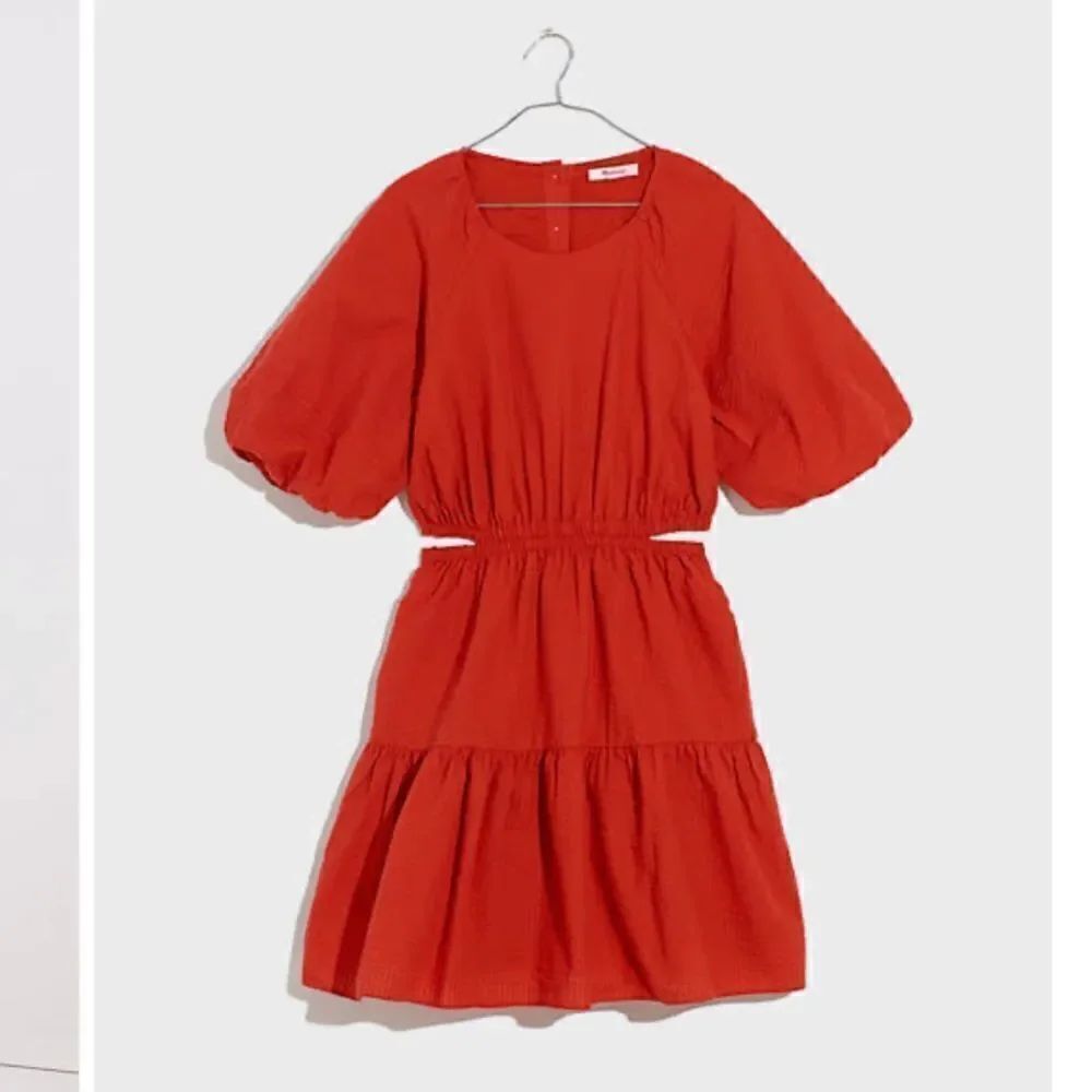 Madewell Seersucker Puff-Sleeve Cutout Mini Dress NWT